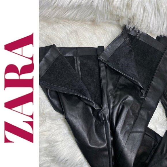 ZARA Faux Leather Slim Bootcut Flare Ankle Zip Full Length Pants Black, Size XS - Picture 10 of 16